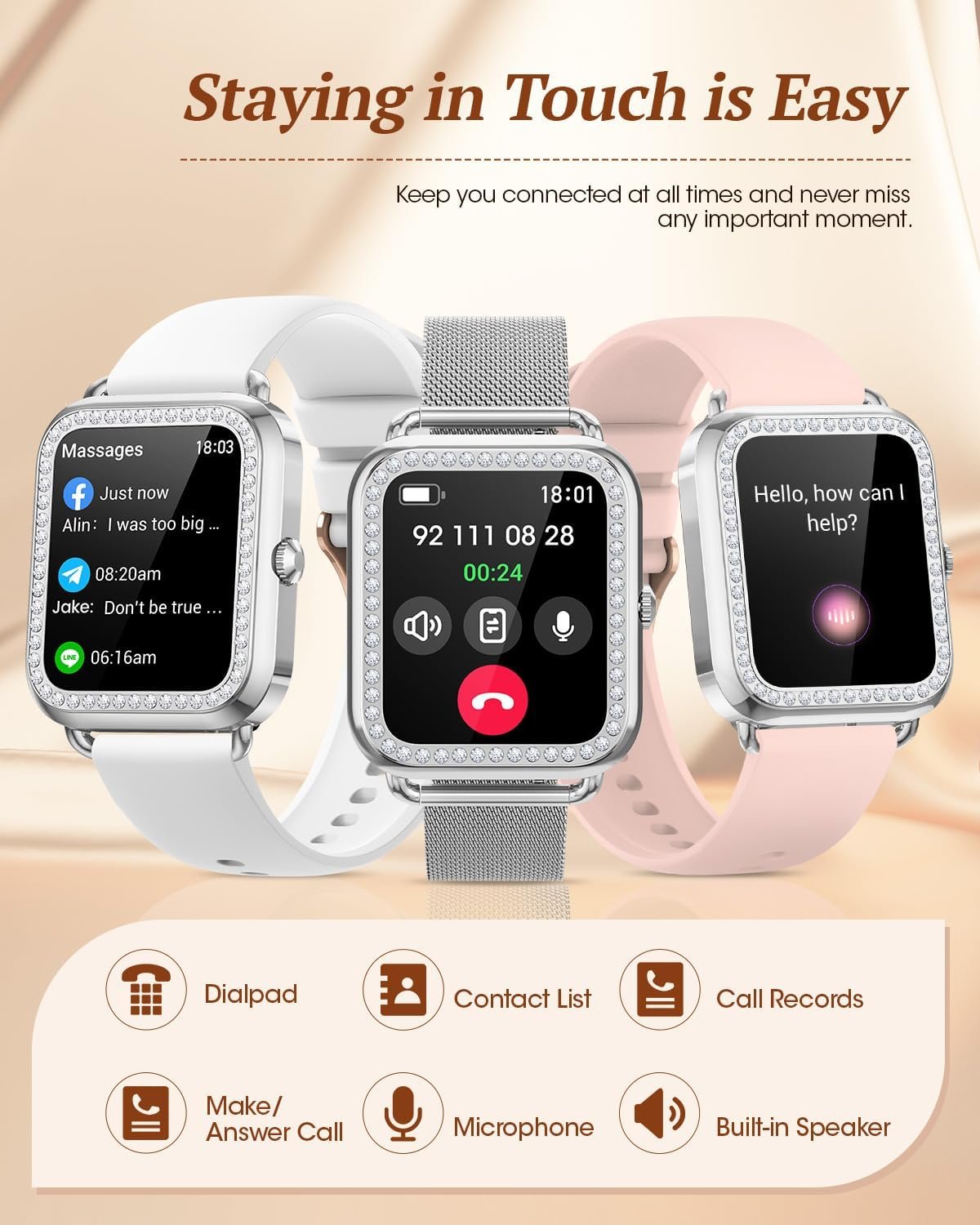 Дамски смарт часовник DEKELIFE Smart Watch 1,57 Phone Function Silver