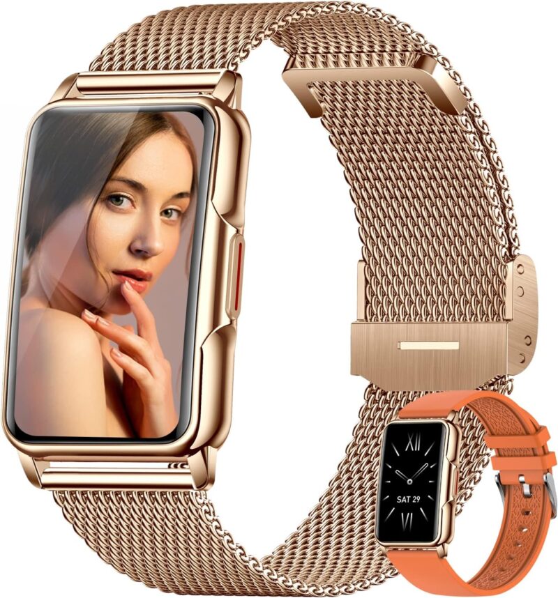 Дамски смарт часовник Kesasohe Smart Watch Women's 1.47 Inch IP67 Golden Steel + Orange Band