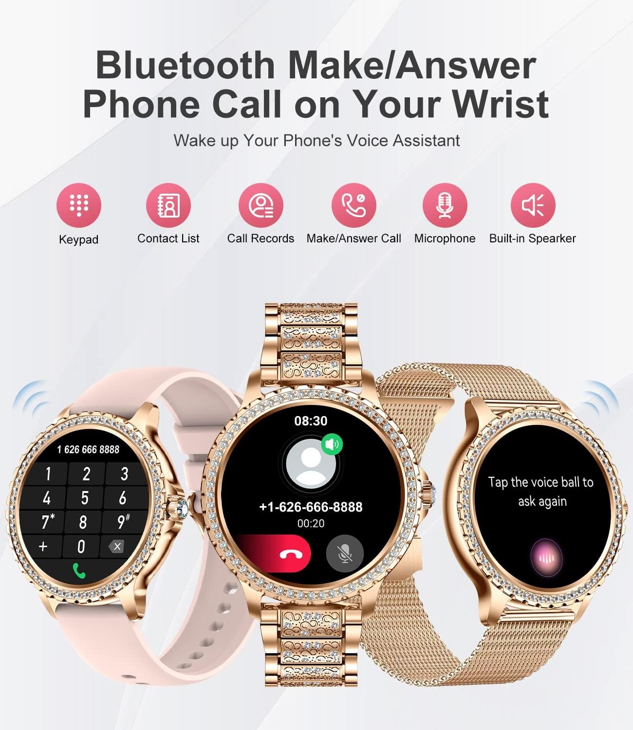 Дамски смарт часовник LIGE Smart Watch 1,32 Phone Function Gold