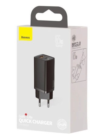 Зарядно за 220V Baseus GaN2 Lite fast charger 65W USB USB Type C Quick Charge Черно