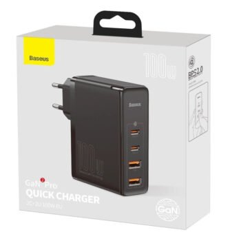 Зарядно за 220V Baseus GaN2 Pro Fast Charger 100W USB-А USB Type C Quick Charge 4 Черно