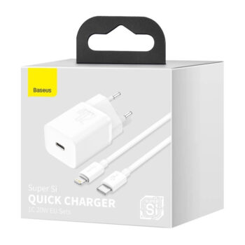 Зарядно за 220V Baseus Super Si 1C fast charger USB Type C 20W + Кабел Бяло