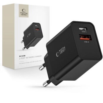 Зарядно за 220V Tech-Protect NC30W 30W USB-C PD - USB-A QC Черно