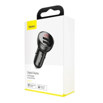 Зарядно за кола Baseus Car Charger 2 x USB 4.8A 24W With LCD Gray