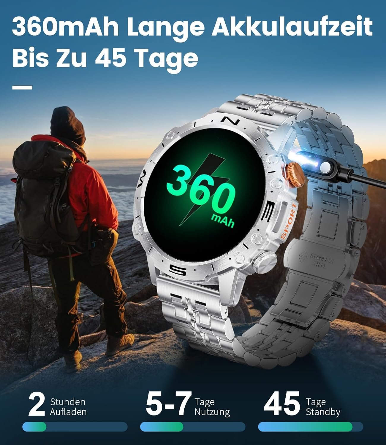 Смарт часовник LIGE ST19 Military Men's Smart Watch 1,43 Amoled Phone Function Silver