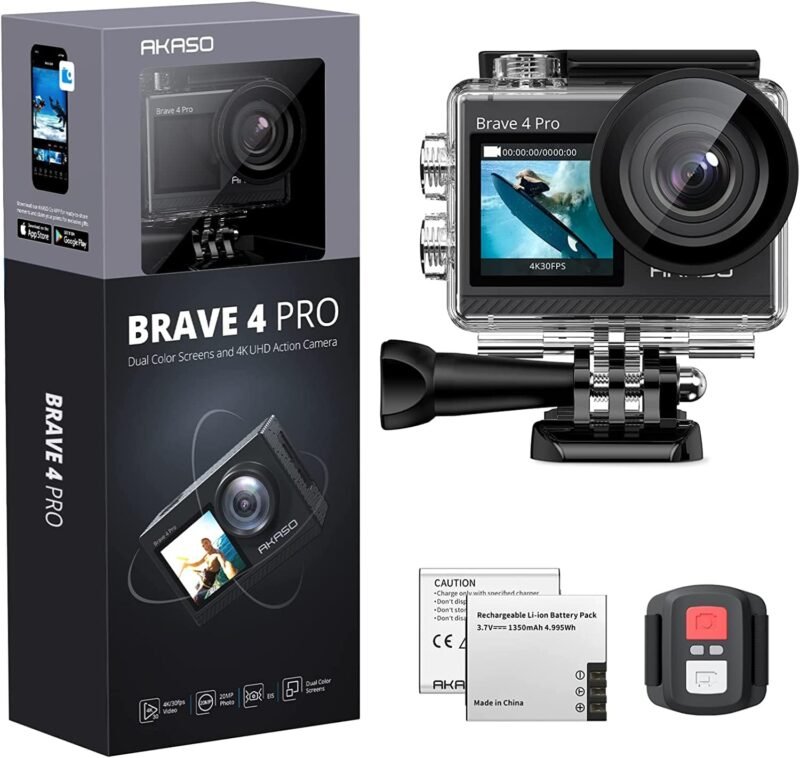 Eкшън камера AKASO Brave 4 Pro Action Camera 4K 20MP WiFi 40M Underwater 2 Batteries 1350mAh