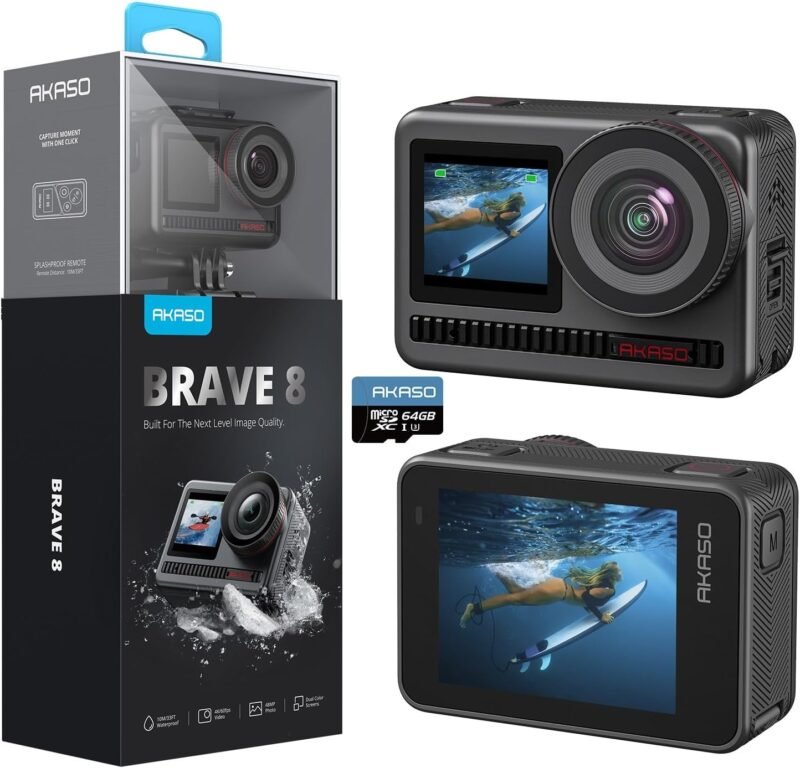 Eкшън камера AKASO Brave 8 Action Camera 4K60FPS 48MP WiFi 60m Underwater SuperSmooth 8X Zoom 2 x 1550 mAh Batteries