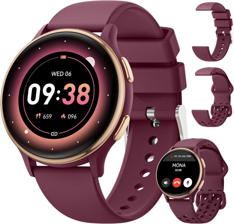 Дамски смарт часовник AIMIUVEI Women's Smart Watch 1.27 Inch Phone Function Burgundy Red