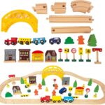 WOODENFUN Дървен комплект влакчета от 60 части