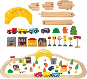 WOODENFUN Дървен комплект влакчета от 60 части